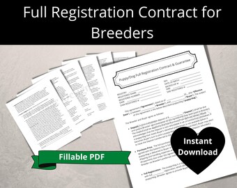 Dog Breeder Contract | Full Registration Puppy Contract | Fillable PDF | Instant Download