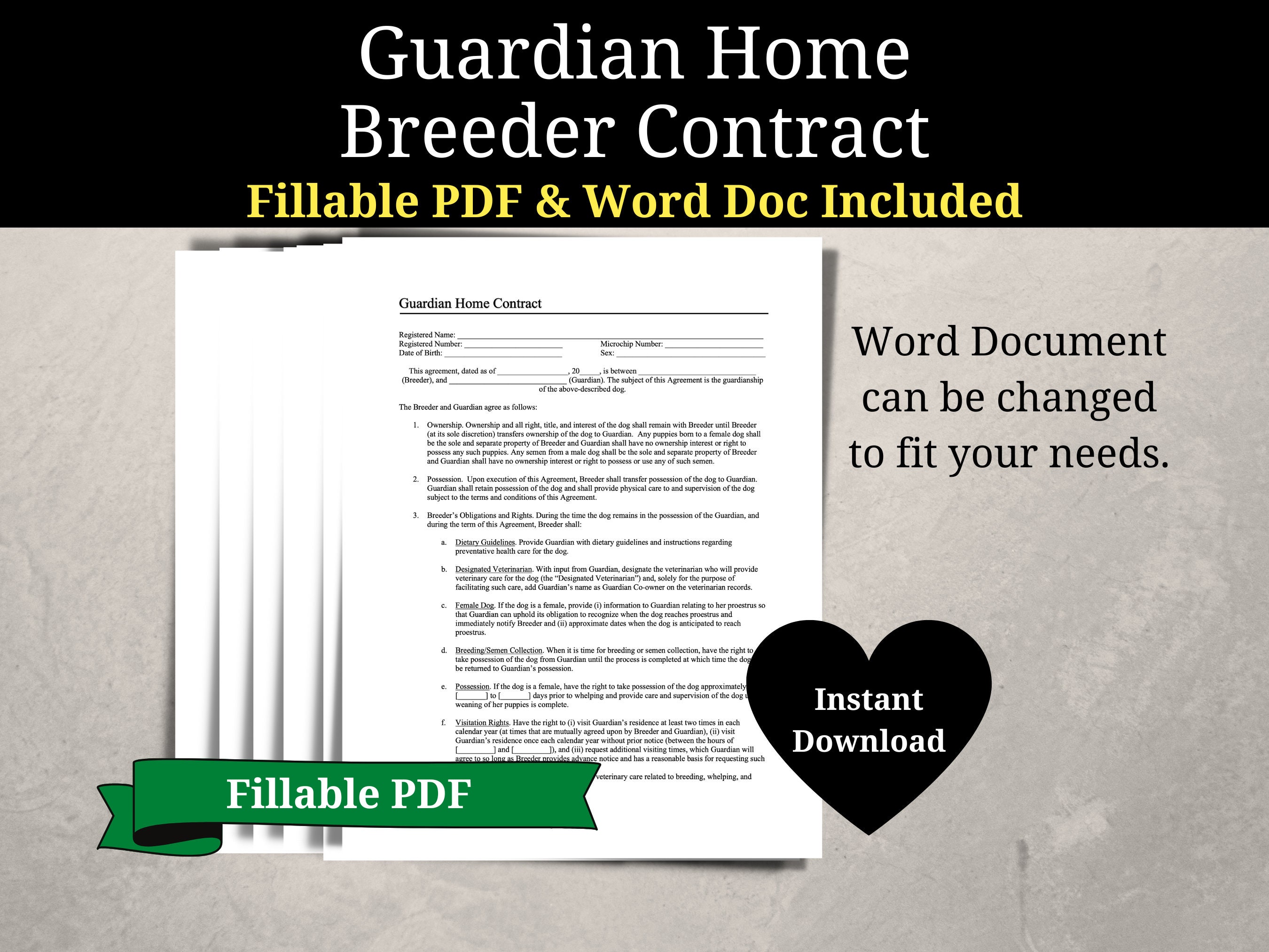 Guardian Home Breeder Contract, Dog Breeding Contract, Dog Breeder