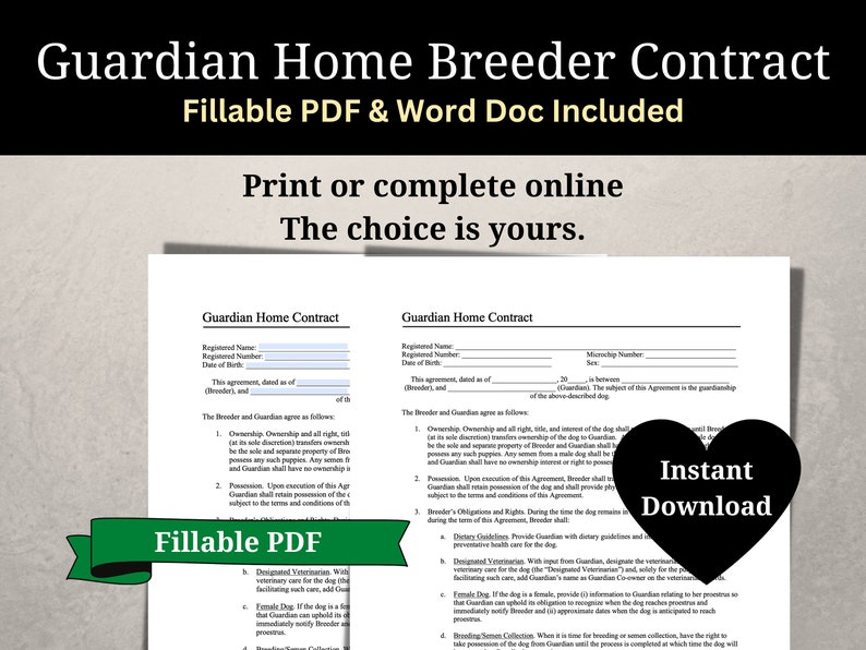 Guardian Home Breeder Contract Dog Breeding Contract Dog Etsy