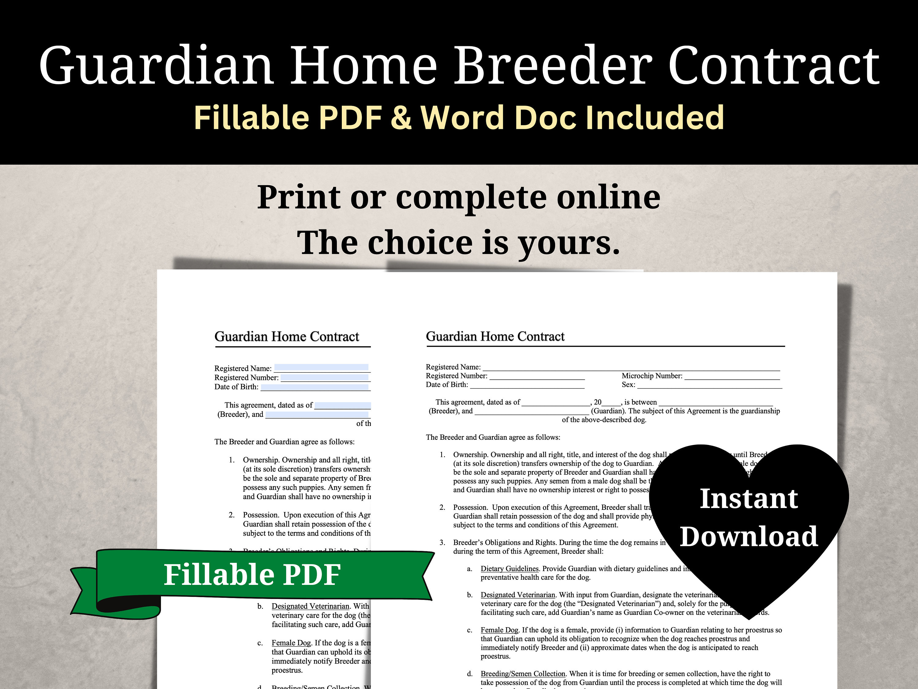 Guardian Home Breeder Contract Dog Breeding Contract Dog Etsy