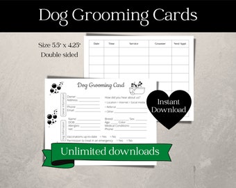 Dog Grooming Cards, Pet Grooming Cards, Dog Grooming Forms, Dog Grooming Business Cards, Dog Groomer Client Cards, Dog Service Cards