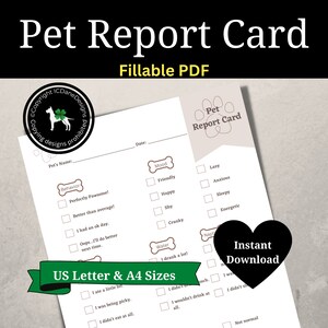 Pet Report Card Template, Dog Report Card, Dog Walking Report Form, Pet Sitter Report Card, Doggie Daycare Report, Dog Boarding Report Card