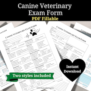 Canine Veterinary Health Exam Form, Dog Health Form, Vet Exam Form, For Veterinarians, Owners, or Breeders