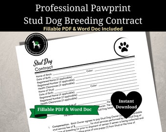 種雄犬繁殖契約書（記入可能なPDFおよびWord文書）、即時ダウンロード