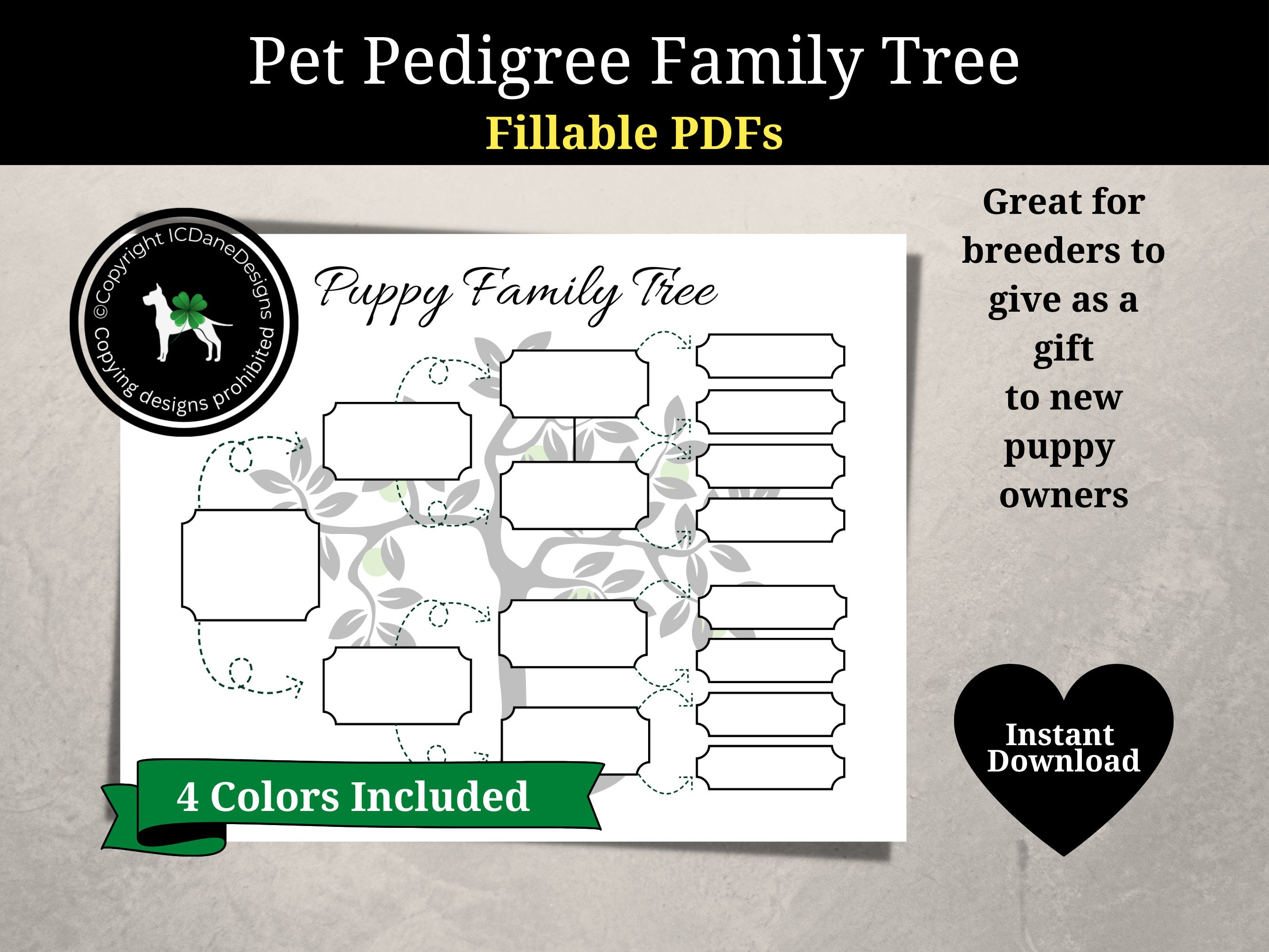 Puppy Family Tree Pedigree Chart, Breeder Dog Pedigree Template, Puppy