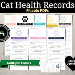 Cat Health Vaccination Record, Vet Visit, Vet Record, Kitten Vaccination Record, Cat Health Record, Kitten Immunization Record, Pet Records