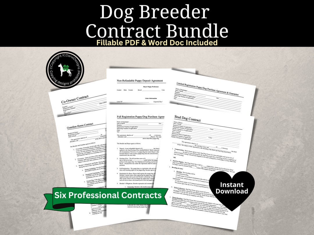 Dog Owner Breeding Contract Bundle, Full Registration, Limited