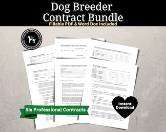 Dog Owner Breeding Contract Bundle, Full Registration, Limited Registration, Stud Contract, Guardian Home, Non-Refundable Deposit, Co-Owner