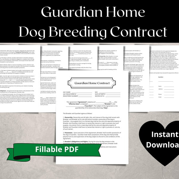 Guardian Home Dog Breeding Contract | Fillable PDF | Instant Download