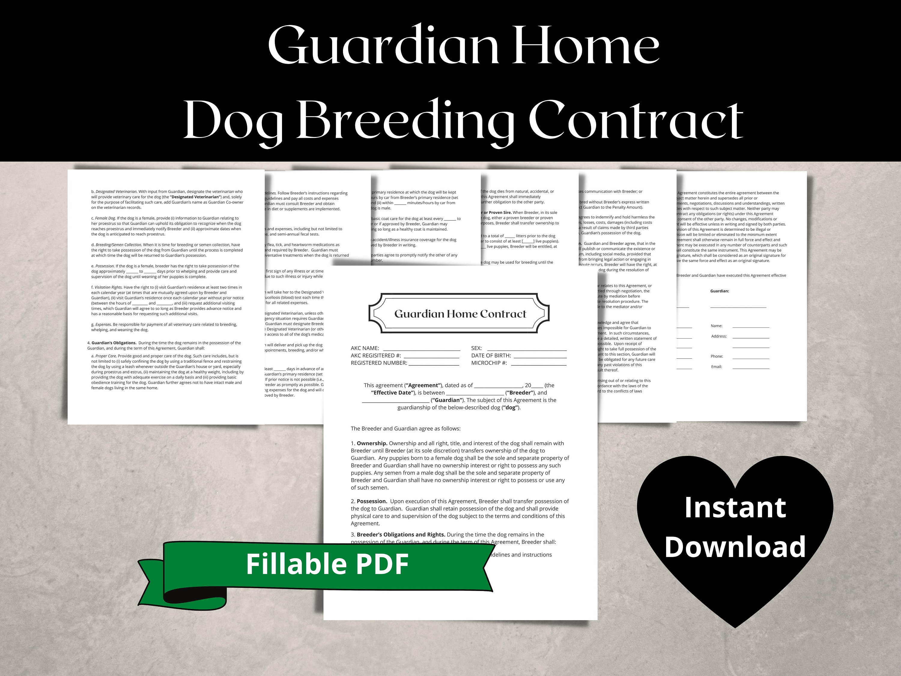 Guardian Home Dog Breeding Contract Fillable PDF Instant Download Etsy