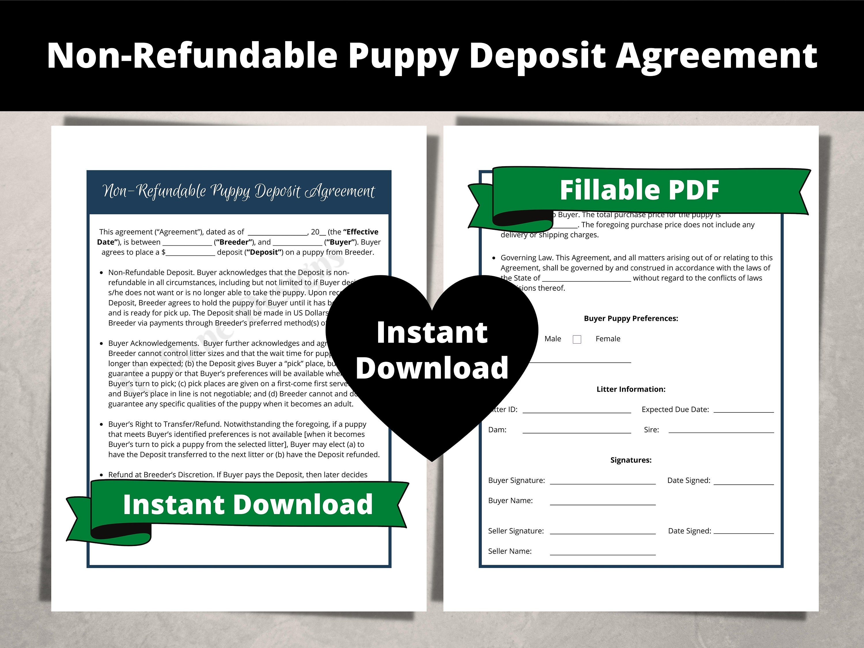 Dog Breeder Contract Pet Nonrefundable Deposit Agreement Fillable PDF
