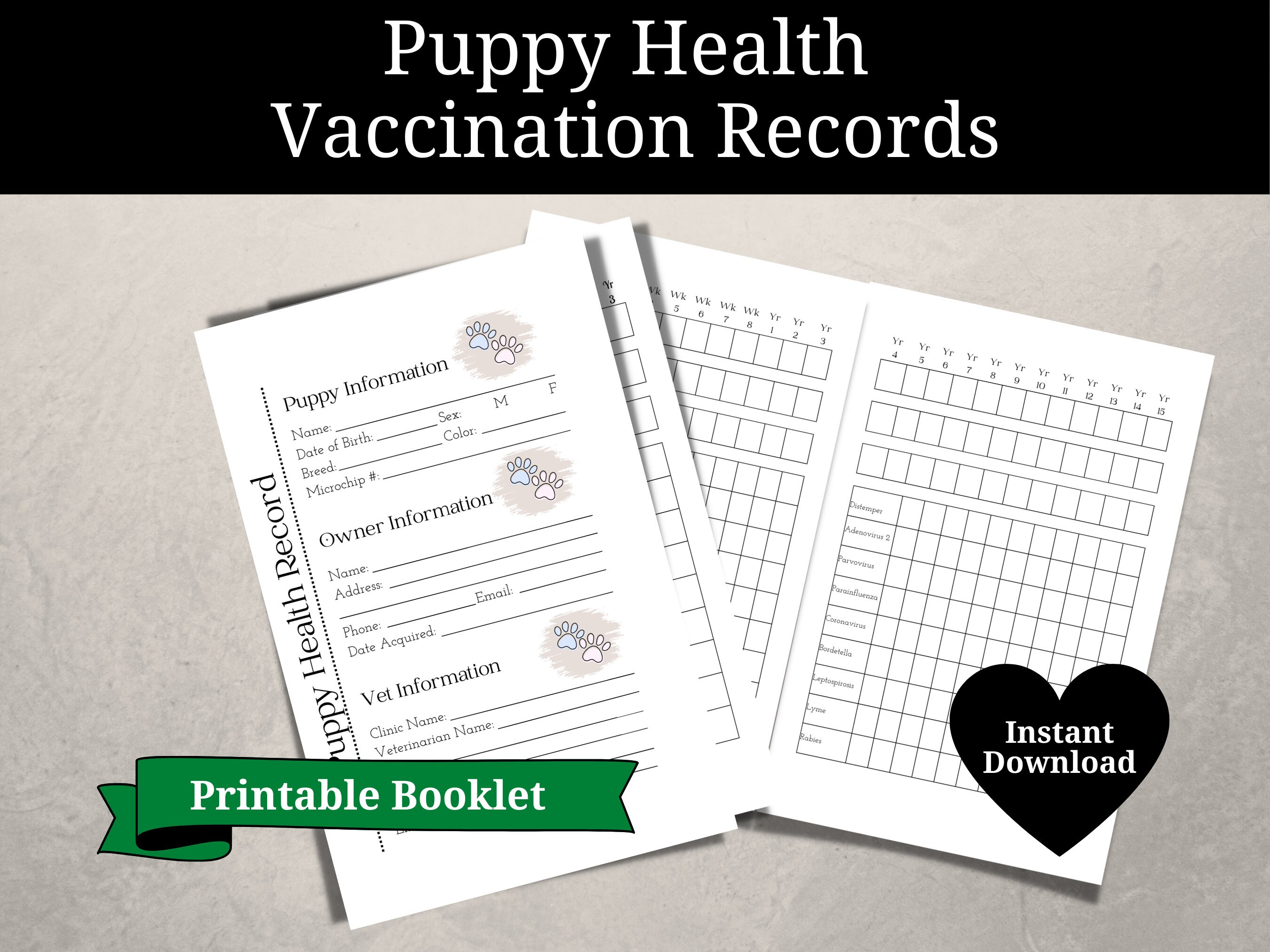 Puppy Health Vaccination Record, Vet Visit, Puppy Vaccination Record ...