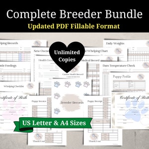 NEW Fillable Complete Dog Breeder Bundle,Breeder Forms,Whelping Charts,Puppy Records,Whelping Records,Puppy Medical Records,Puppy Charts