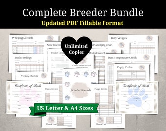 NEW Fillable Complete Dog Breeder Bundle,Breeder Forms,Whelping Charts,Puppy Records,Whelping Records,Puppy Medical Records,Puppy Charts