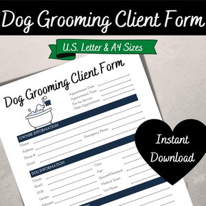 Dog Grooming Client Form Dog Grooming Business Form Dog - Etsy