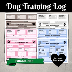 Dog Training Log, Dog Training Planner, Dog Handler Form, Training Tracker, Printable Dog Training Worksheet, PDF Fillable Training Form