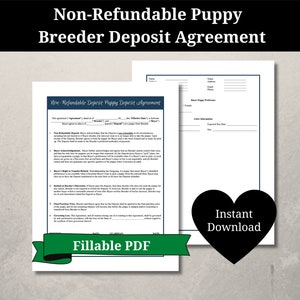 Dog Breeder Contract | Pet Non-Refundable Deposit Agreement | Fillable PDF | Instant Download