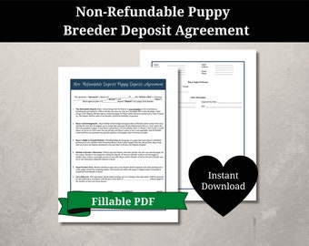 Dog Breeder Contract | Pet Non-Refundable Deposit Agreement | Fillable PDF | Instant Download