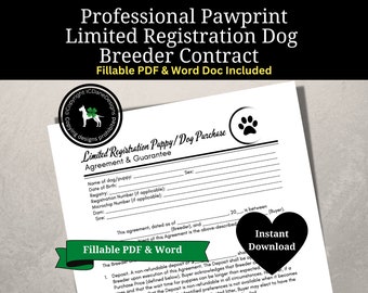 Dog Breeder Contract, Limited Registration Puppy Contract (Fillable PDF & Word)