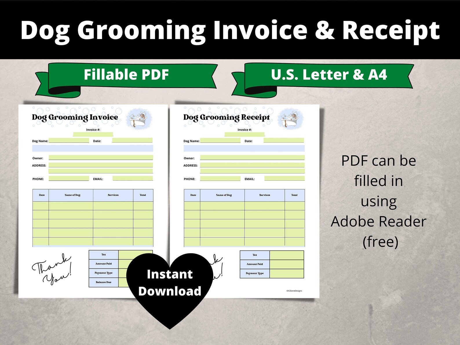 Dog Grooming Invoice and Receipt Printable Fillable PDF - Etsy