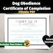 Dog Obedience Certificate of Completion, Fillable PDF, Printable ...