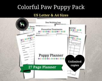 Neuer Welpen Planer Bundle, Haustier Planer, Neuer Hundebesitzer Geschenk, Bunte Pfote