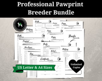 Professional Pawprint Dog Breeder Bundle, Breeder Forms, Whelping Charts, Puppy Records, Whelping Record, Puppy Medical Records, Puppy Chart