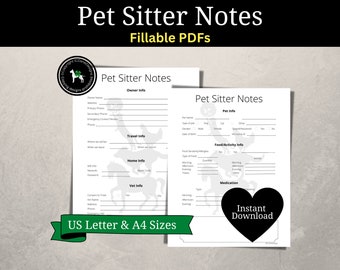 Pet Sitter Notes, Dog Sitter Instructions, Pet Sitter Forms, Animal Sitting, Cat Sitting Instructions
