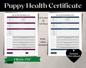Puppy Health Certificate printable - Etsy