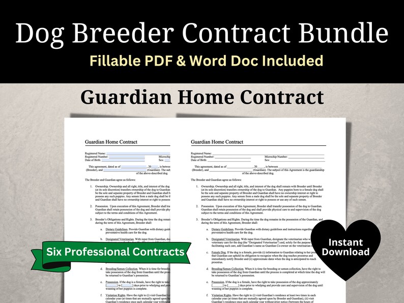 Dog Owner Breeding Contract Bundle, Full Registration, Limited