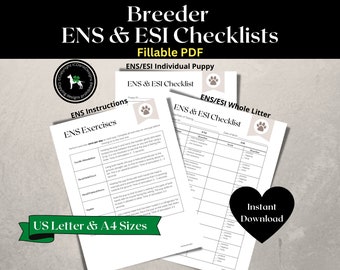 Hunduppfödarens ENS- och ESI-checklista | Checklista för tidig neurologisk stimulering och tidig doftintroduktion för valpar | Digital nedladdning