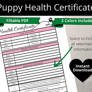 Printable Puppy Health Certificate Editable PDF - Etsy