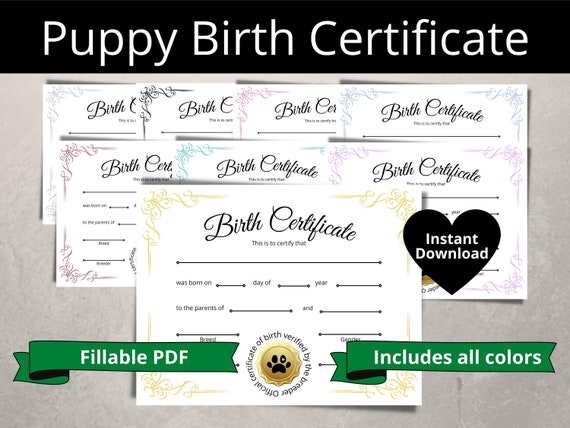 Printable Puppy Birth Certificate Dog Birth Certificate - Etsy