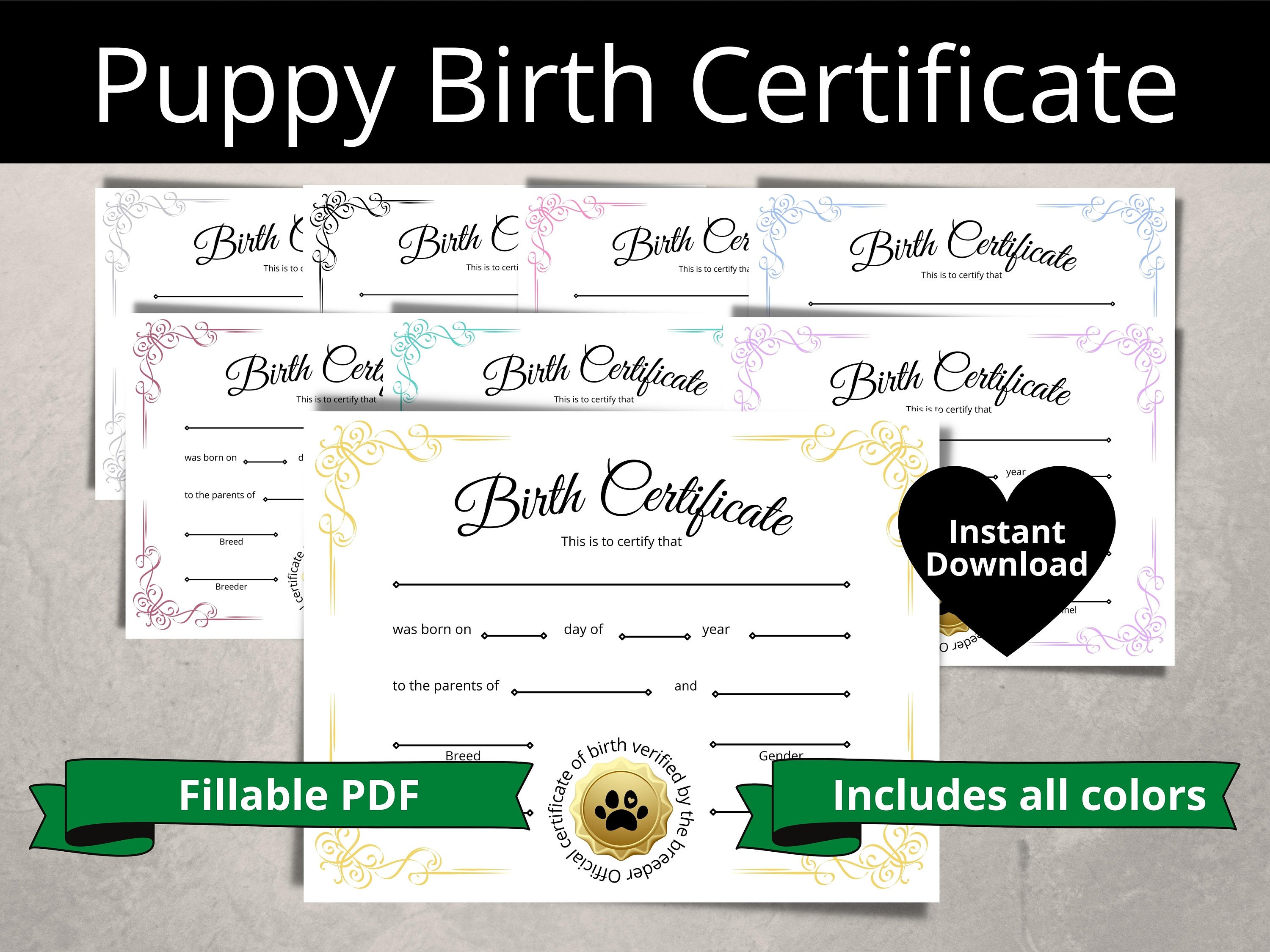Printable Puppy Birth Certificate Dog Birth Certificate Editable ...