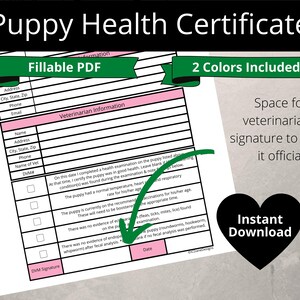 Printable Puppy Health Certificate Editable PDF - Etsy