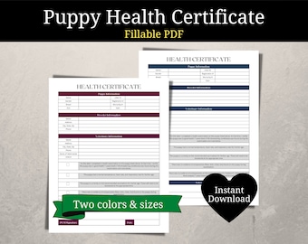 Puppy Health Certificate printable - Etsy