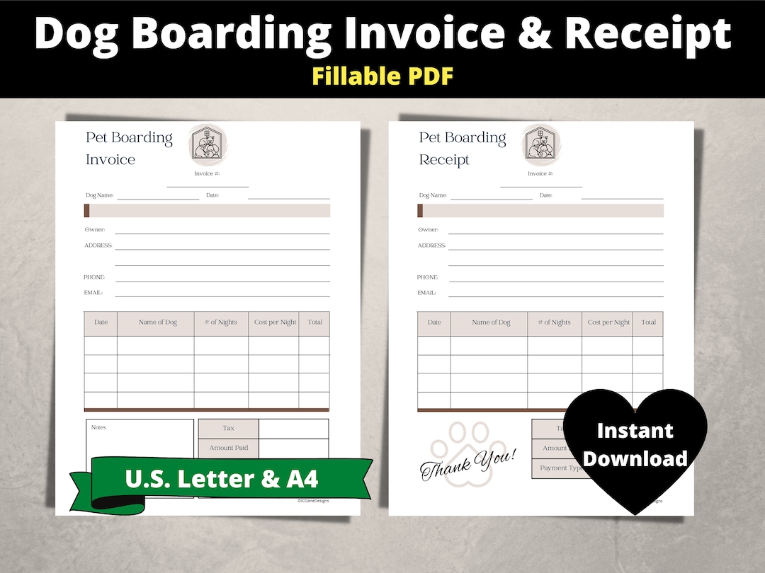 Pet Boarding Invoice and Receipt Pet Daycare Invoice and Receipt Pet