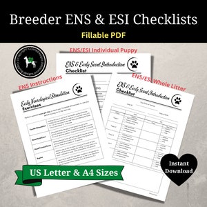 Professional Pawprint Dog Breeder ENS and ESI Checklist, Early Neurological Stimulation and Early Scent Introduction Checklist for Puppies