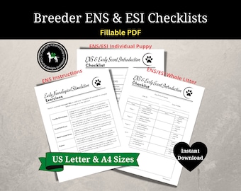 Professional Pawprint Dog Breeder ENS and ESI Checklist, Early Neurological Stimulation and Early Scent Introduction Checklist for Puppies