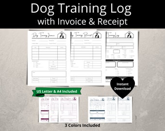 Dog Training Log with Invoice and Receipt, Dog Training Planner, Printable Dog Training Tracker