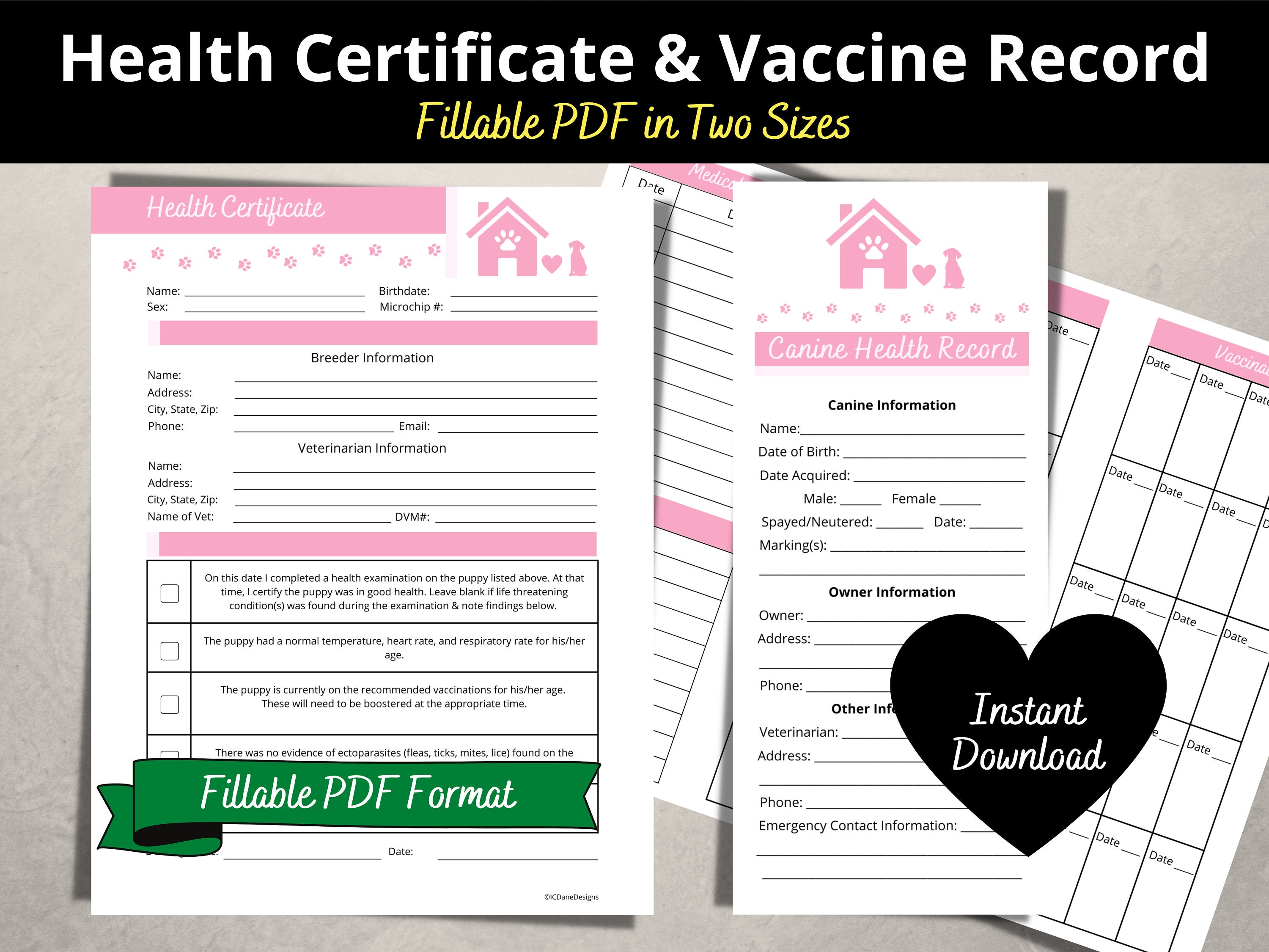 Puppy Health Certificate and Vaccination Record Bundle Puppy Health