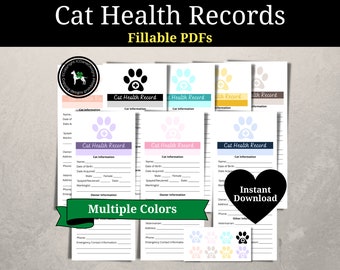 Cat Health Vaccination Record, Vet Visit, Vet Record, Kitten Vaccination Record, Cat Health Record, Kitten Immunization Record, Pet Records