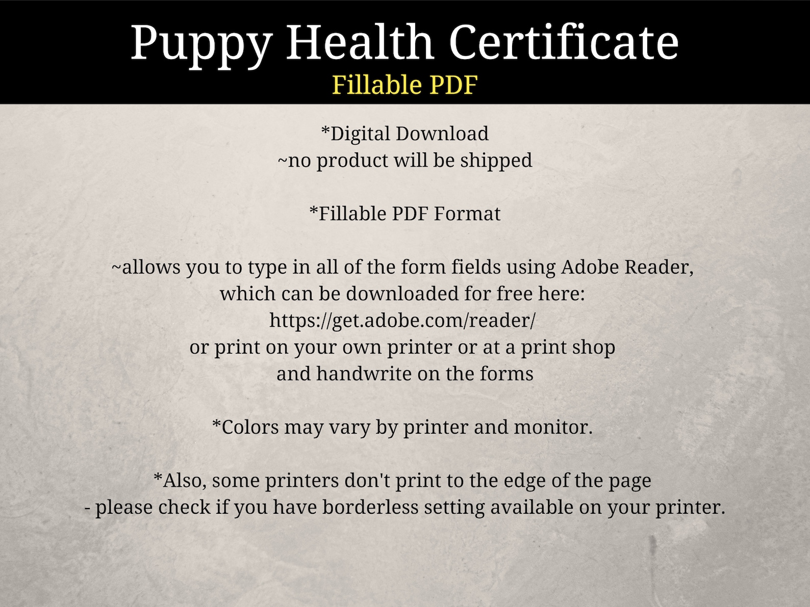 Printable Puppy Health Certificate | Editable PDF | Veterinarian Health Certificate | Puppy ...