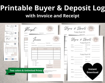 Printable Puppy Buyer and Deposit Log with Breeder Invoice and Breeder Receipt | Instant Download