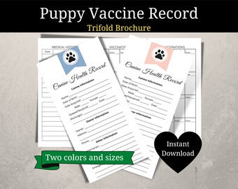 Puppy Vaccination Record | Dog Canine Vaccination Record | Vet Visit | Vet Record | Dog Health Record