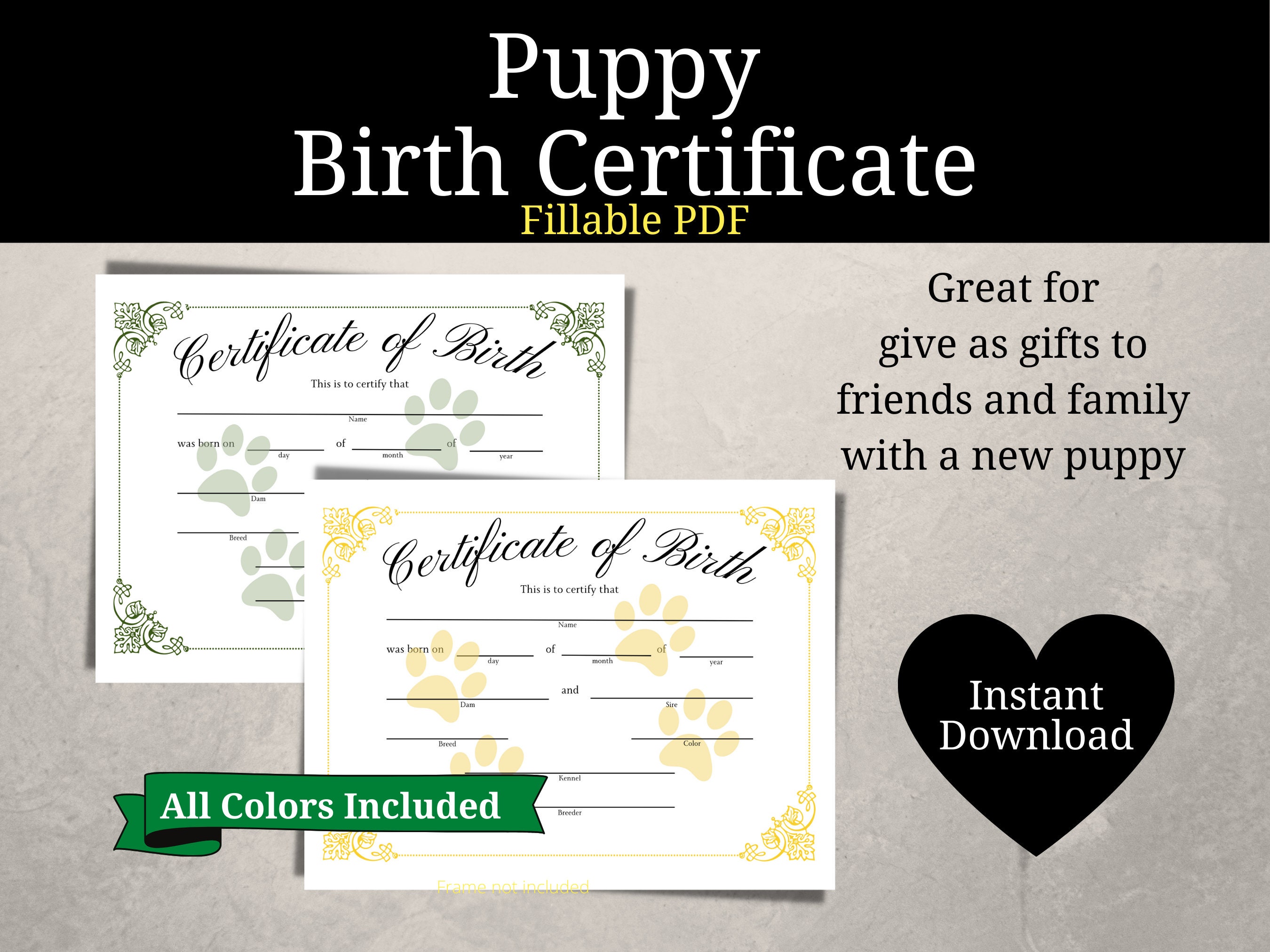 Printable Puppy Birth Certificate - Customize With Any Dog's Info, Easy ...