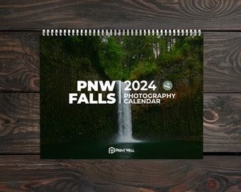 2024 Wall Calendar ft. Northwest Waterfall Landscape Photography | Includes 12 Months | Custom Dates | For Home and Office | Planner