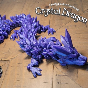 Articulated Flexi Crystal Gem Dragon | 3D Printed Fidget Sensory Desk Toy | Many Colors