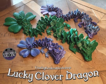 Articulated Flexi Lucky Clover Dragon | 3D Printed, Fidget, Sensory, Desk Toy, Anniversary Gift | Many Colors