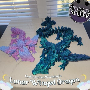 Articulated Lunar Winged Dragon | 3D Printed, Flexi, Fidget Toy, Stress Relief, Gift | Many Colors